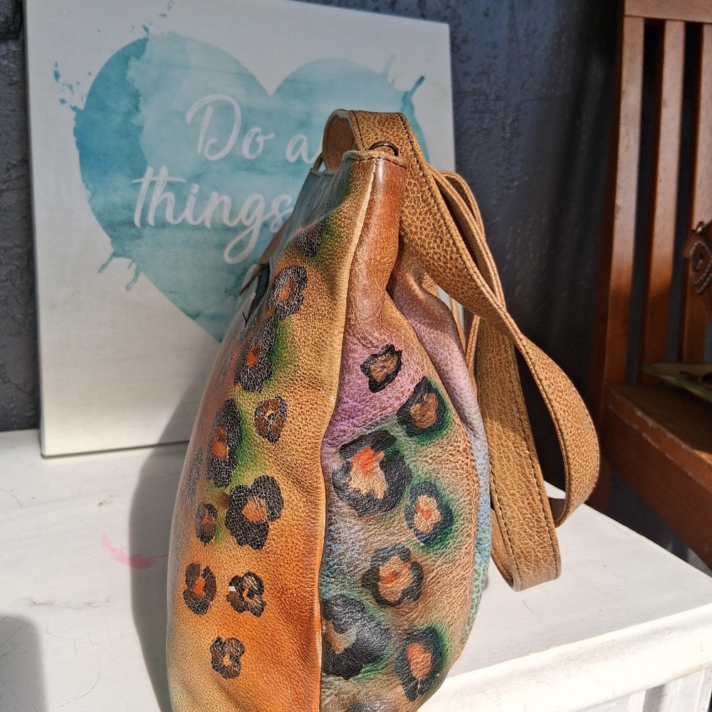 Hand-Painted Tan Butterfly Leather Bag Anna by Anushka EUC - Picture 6 of 16